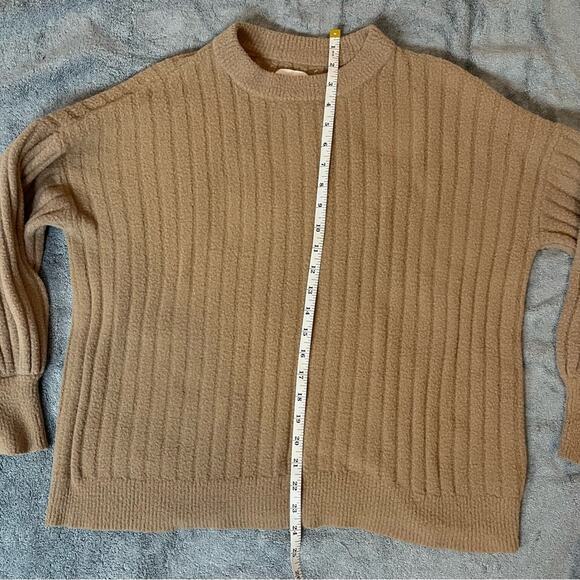 Aerie Tan Rib Knit Scoop Neck Long Sleeve Sweater Fall Winter Cozycore Size XXS - Picture 6 of 10